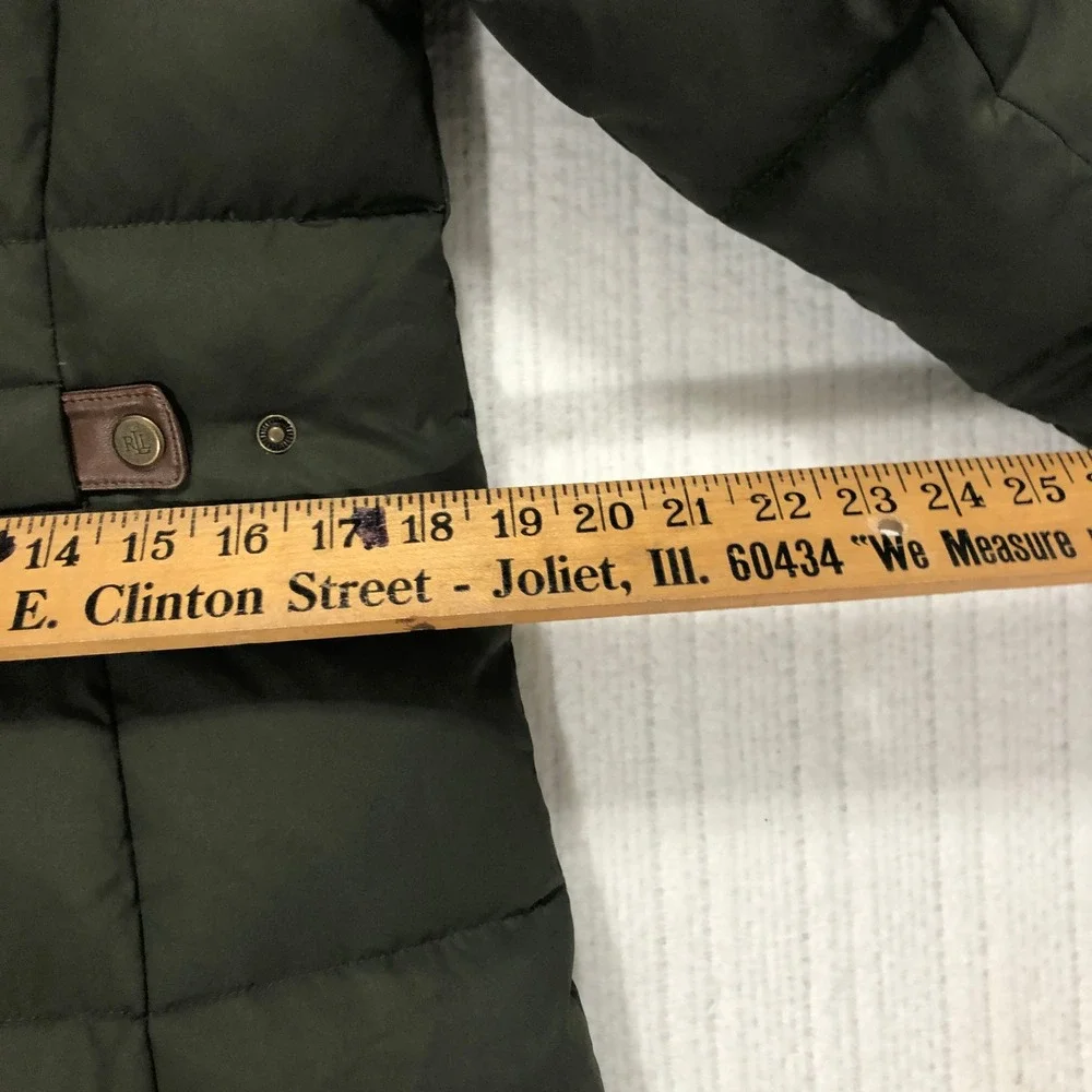 Lauren Ralph Lauren Womens Olive Green Quilted Puffer Parka Faux‎ Fur Hood Small